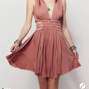 FREE PEOPLE Feel the Flava Fit and Flare Mini Dress Size Small Sunset Pink